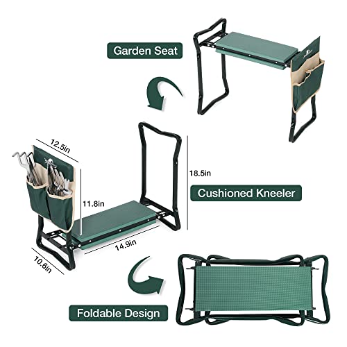 LUCKYERMORE Garden Kneeler and Seat Heavy Duty Gardening Bench for Kneeling and Sitting Folding Garden Stools with Tool Pouch and Kneeling Pad LUCKYERMORE Garden Kneeler and Seat Heavy Duty Gardening Bench for Kneeling and Sitting Folding Garden Stools with Tool Pouch and Kneeling Pad