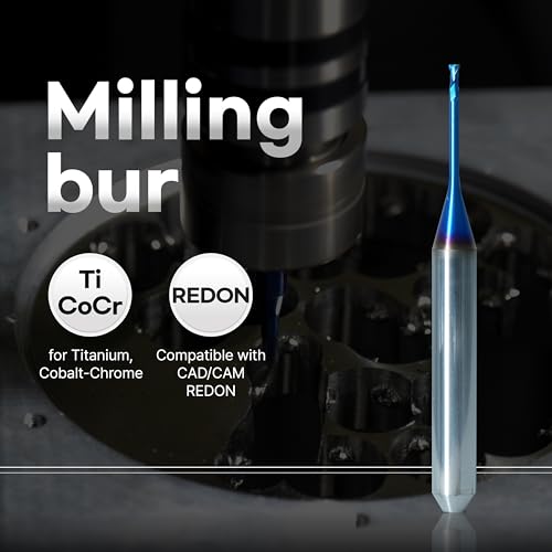 Image of Tyson-Coated Milling Bur 1mm - Compatible with Redon CAD /CAM Systems for Titanium, Cobalt-Chrome, 4mm Shank, 2-Flute, Ball-Type Carbide Endmill