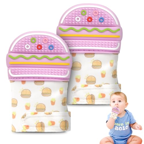HOTUT Manopla Calmante para la Dentición, 2 Piezas Mordedor para Bebés, Mordedores Bebes Silicona sin BPA, lavables y duraderas, Guantes para la Dentición para Bebés para Aliviar el Dolor de Dentición