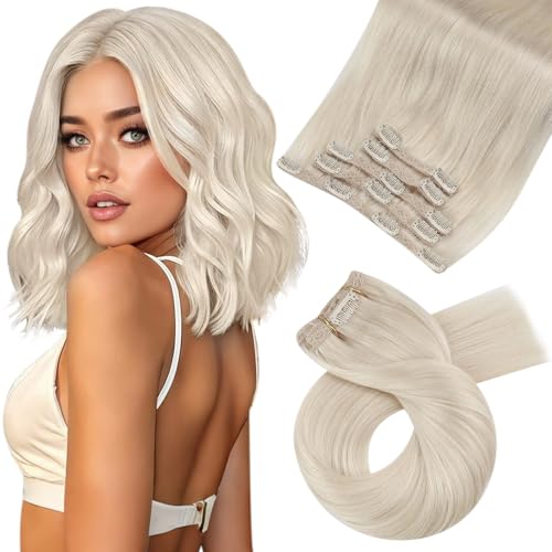 Moresoo Golden Platinum Blonde Clip in Hair Extensions Blonde Hair