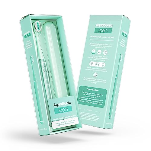 Aquasonic Icon ADA-Accepted Rechargeable Toothbrush | Magnetic Holder & Slim Travel Case | 2 Brushing Modes & Smart Timers | Gentle Micro-Vibrations (Mint) by Aquasonic - Image 7