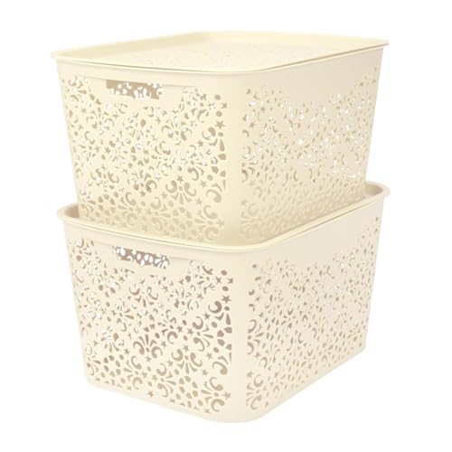 Cutting EDGE Plastic Storage Turkish Baskets with Lid Set of 2 Storing Fruit Vegetable Toys, Kitchen...