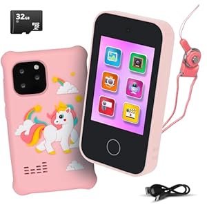 Kids Phone Toy | Touchscreen Kids Phone Toy with Games, MP3 Player & 32GB SD Card | Fake Phones for Kids 3 to 8 Years Old | Birthday Gift for Boys | Unicorn Phone – Pink