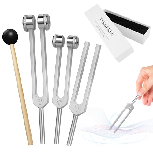 Professional Tuning Fork Kit 128Hz 256Hz 512Hz Complete Set with Weighted & Unweighted Forks, Activator, Mallet, Case for Sound Healing & Frequency Therapy