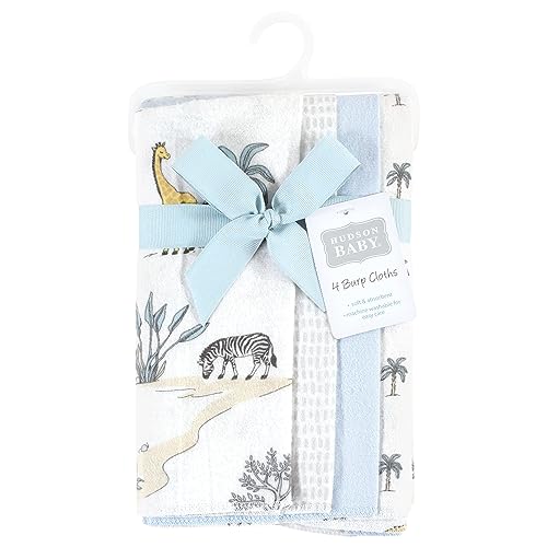 Image of Hudson Baby Unisex Baby Cotton Poly Flannel Burp Cloths, Boy Safari World 4-Pack, One Size