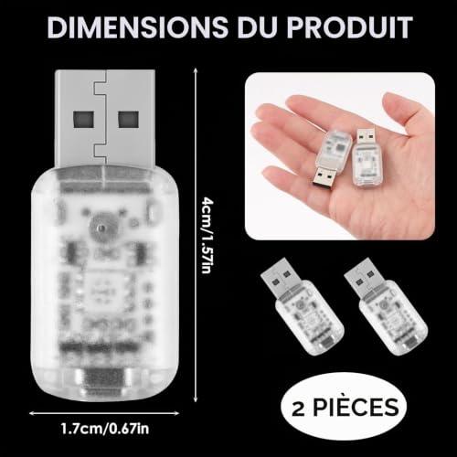 2 PCS Mini Lampes LED USB pour Intérieur de Voiture, Lumière D'ambiance Réglable à 7 Couleurs, éclairage Intérieur de Voiture, Convient pour Voiture, Ordinateur Portable, Ordinateur, Décoration – vue 7