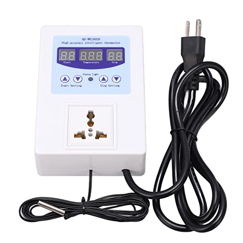 AC 110 to 240V Automatic Intelligent Led Digital Temperature Sensor Thermostat Switch Temperature Control Switch Socket Temperature Control US Plug-White