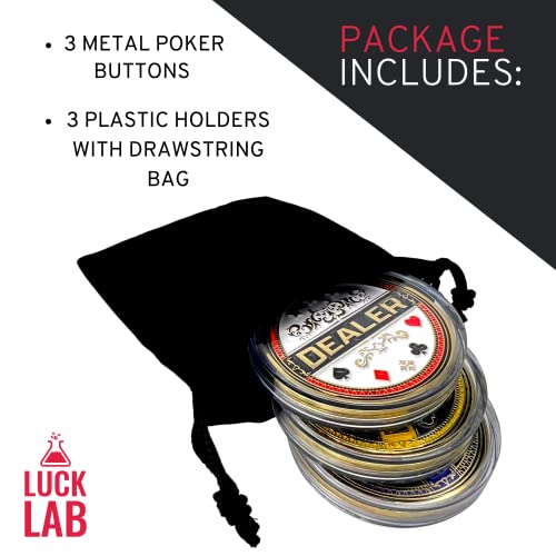 Luck Lab Set Of 3 Metal Poker Buttons - Dealer Button, Big Blind And Small Blind Metal Weights (Position Markers) For Texas Hold Em - 1.75 Inch #TOP6