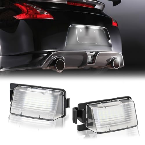 DERMOKA LED License Plate Light For N'issan 350Z 370Z GT-R Versa Cube Leaf & I'nfiniti G25 G35 G37 Q40 Q60 Tag Lamp Assembly, 6000K White 2PCS