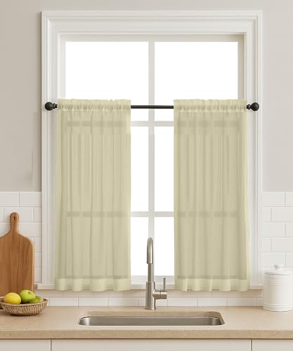 Vargottam Sheer Polyester Georgette Tier Curtains 42" W x 36" L - Rod Pocket with 1.5" Frill, 2 Panels - Semi-Sheer Short Window Panels for Kitchen, Dining, or Laundry Rooms