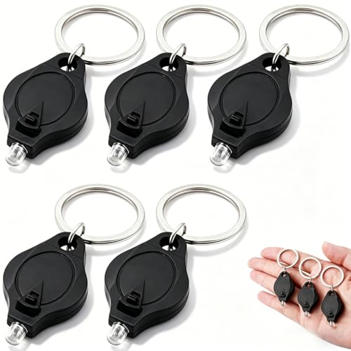 Image of WSHuayee 5 PCS Mini Keyring Torches, Portable LED Flashlight with Key Ring, Battery Powered Ultra Bright Light Torch Keychain for Kids and Adults Outdoor Camping Hiking Emergency (Black)