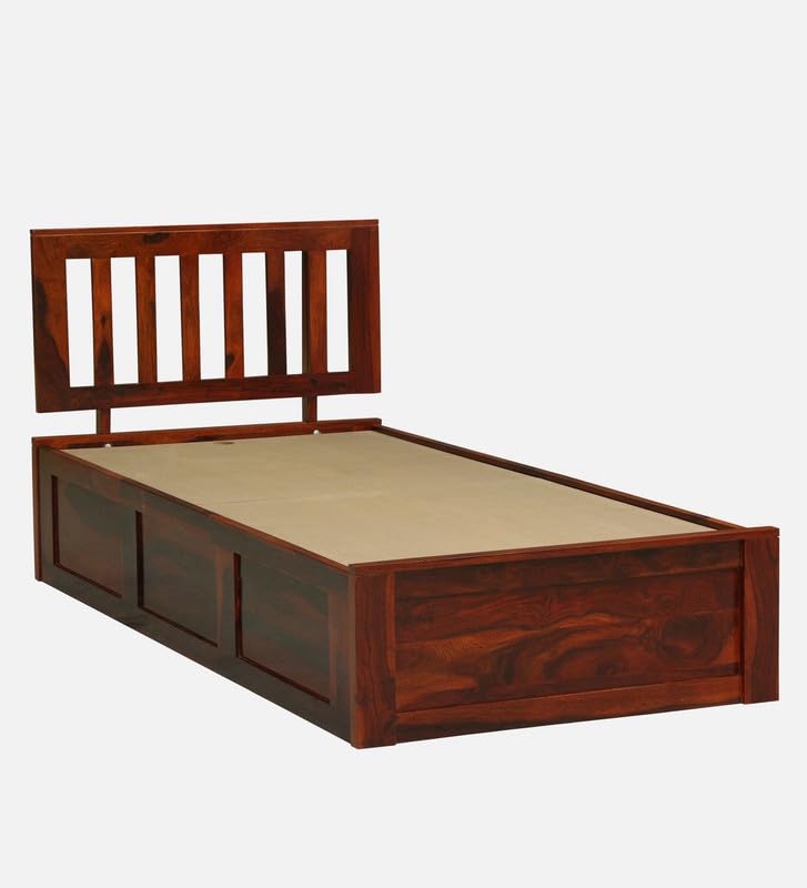 Image of Sheesham Wood Single Size Bed with Box Storage Solid Wood Cot Palang Wooden Double Bed Furniture for Bedroom Livig Room (Honey Oak Finish)