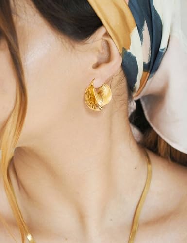Chunky Statement Gold Earrings for Women – Large 18K Real Gold Plated Trendy Hoop Earrings Non Tarnish Hypoallergenic Gold Jewelry for Womens Fashion Big Earings for Woman4