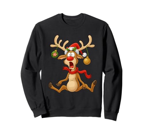 Lustiges Rentier Rudolf Motiv für Kinder Damen und Herren Sweatshirt