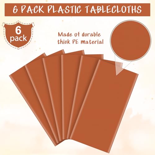 YIDAKO 6Pcs Orange Tablecloths for Rectangle Tables,Disposable Plastic Table Cloth,Waterproof Table Cover for Fall Thanksgiving Harvest Birthdays Weddings Party Decorations,54 x 108 Inch by YIDAKO - Image 4