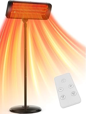 Outdoor Heaters for Patio, 12H Timer&3 Heat Level, IP54 Waterproof Electric Heater,1500W Infrared Heating Covers 300Sq.ft, Tip-Over Protection, Towel Bracket, Remote, 83" Patio Heaters for Outdoor Use
