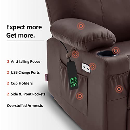 Mcombo Large Dual Motor Power Lift Recliner Chair With Massage And Heat For Big And Tall Elderly People, Infinite Position, Usb Ports, Extended Footrest, Faux Leather 7815 (Light Brown, Large) #TOP7
