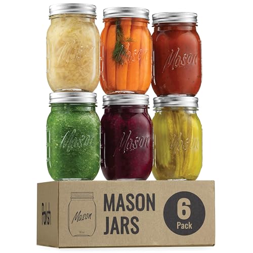 6Pack 475ml Mason Jar with Anti-Slip Design & Measuring Scale – Premium Thickened Calcium Glass, Lead-Free, Leak-Proof Lid with Plastic Seal, 7cm Wide Mouth, Ideal for Storage, Preserves & More