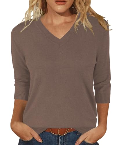 JomeDesign Womens Sweaters 3/4 Sleeve Pullover Tops V Neck Blouses Business Casual Fashion Clothes