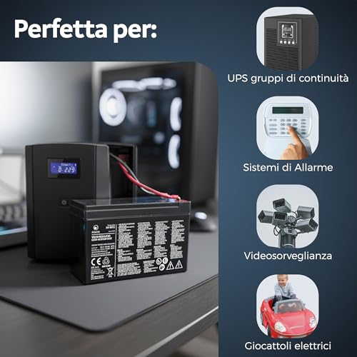 Atlantis batteria piombo 12v 9 ah ermetica (VRLA), adatta per UPS Gruppi di Continuità, Videosorveglianza, Sistemi di allarme, mobilità elettrica, giocattoli, attacco faston F2 6,3mm, A03-BAT12-9.0A - 3