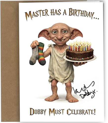 Autograph Reproduction Birthday Card Funny House Elf Sock Joke Wizard Movie Fan Humour Dobby Harry Potter Inspired C5 with Envelope no2063