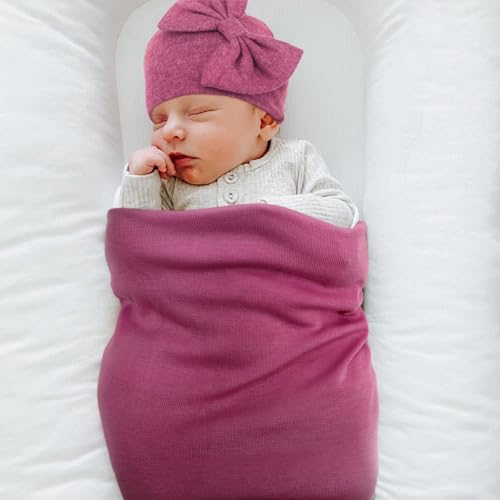 Image of AQOKKA Newborn Receiving Blanket with Bow Hat Mittens Wooden Card Set Newborns Toddler Baby Boy Girl Nursery Swaddle Wrap