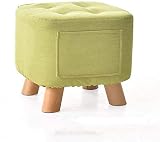 Taburete Otomano Tapizado, Puf Redondo Taburete De 4 Patas Cubierta De Lino Extraíble De Madera con Bolsillo, Alfombrilla Antideslizante para Sala De Estar Y Dormitorio (Color: Naranja)