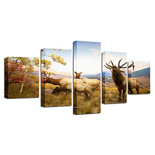Tableau mural sur toile 5 pièces cerf mouflon art moderne