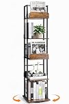 Bikoney 5-Tier Rotating Bookshelf, Corner Bookshelves Tower, Floor Standing Tall Industrial Bookshelf, Narrow Rustic Metal Book Shelf for Living Room, Home Office, and Small Spaces Black&Brown