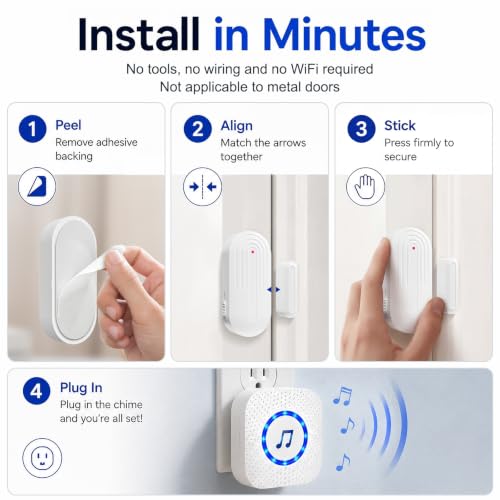 Image of SanJie Door Chimes When Door Opens for Home - Door Alarm with Chime Adjustable Volume,5 Magnetic Door Sensors & 2 Plug-in Receivers - Door Open Chime - Indoor Range 500ft 2 Receivers + 5 Sensors