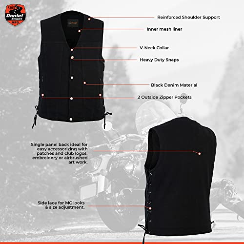 Daniel Smart Biker Vest for Men Motorcycle Blue & Black Denim Vest with Side Laces and Inside Carry Pocket4