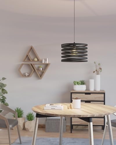 Lámpara de salón negra Eglo Cremella colgante de techo vintage industrial E27 37cm 4