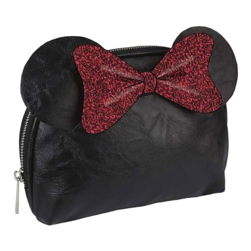 Neceser de Viaje de Minnie - Color Negro - Gran Capacidad de Almacenamiento - Cierre de Cremallera - Estampado de Lazo de Minnie - Producto Original