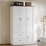 ANCTOR Freestanding Wardrobe Closet 70.6' H, Tall Armoire Wardrobe Closet 3 Doors with Hanging Rod, Drawers, Adjustable Cube Shelves and a Closed Cabinet Organizer Modern Bedroom Clothes Cabinet