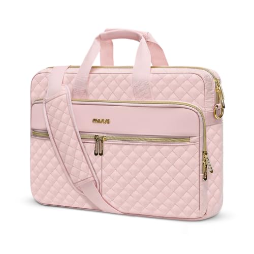 MOSISO Torba na laptopa 16", damska torba na ramię na laptopa 15-15,6", aktówka, torebka, kwadratowa, pikowana, torba na laptopa przez ramię do biura, podróży, biznesu, z 3 kieszeniami i paskami