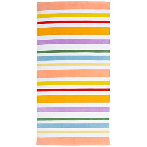 Sun Sprouts 100% Cotton Beach Towel Pattern For Kids & Toddler. Bath, Pool, Camping, Travel Towel For Boys & Girls. 30” X 60” Quick-Dry & Super Absorbent Beach Blanket (30"X60", Colorful Stripes) #TOP7