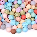 100Pcs Silicone Beads Bracelet Making kit, 15mm Soft Rubber Round Hexagon Beads for Keychain Wristlets, Loose Beads Crafts for Pacifier Clips Teething Lanyards Necklace Jewelry DIY with Elastic String