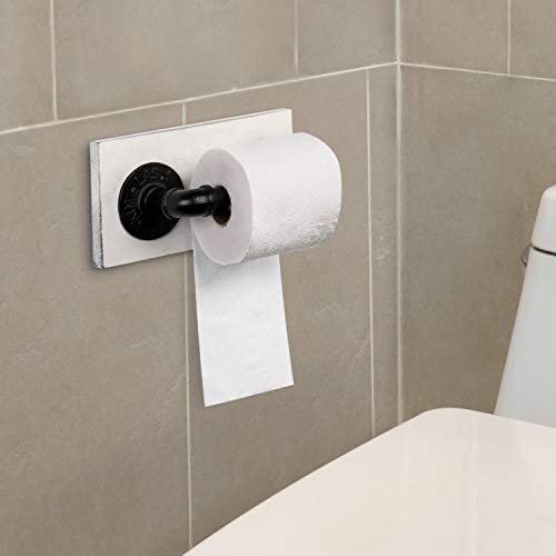 Mygift Industrial Metal Pipe Toilet Paper Holder Wall Mount Tp Dispenser With Vintage White Wood Backing #TOP2