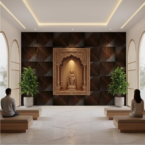 Image of Kayra Decor 3D PVC Wall Panel - WalnutWood Color Stripe Design (Size 19.7 inch X 19.7 inch Covers 32.28 Sq.Ft.Pack of 12) PVC Panel for Home Kitchen Studio Saloon Living Room Gaming Room and Office Decor