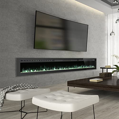 100 Inches Recessed Electric Fireplace Insert, 9 Levels Adjustable Flame Brightness Energy Saving Heating Electric Fireplace Heater W/ Touch Panel, Remote Control, Sleep Mode, 2 Heating Options, Black #TOP1