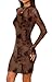 WIHOLL Fall Dresses for Women 2025 Sexy Bodycon Little Slimming Short Mock Neck Dinner Cocktail Dress Party Club Winter Dresses Brown Print M