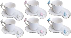 WOLFF - Conjunto 6 Xícaras de Café de Porcelana Cute Birds Design Plate Branco 90ml