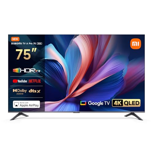 XIAOMI TV A Pro 75, 75 Pulgadas (190 cm), 4K UHD QLED, Smart TV, Google TV, Control por Voz, HDR10+, Modo Game Boost 120Hz, MEMC, 2GB+8GB, Compatible con Apple Airplay & Google Cast
