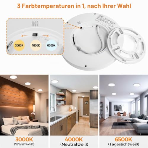 slochi Deckenlampe LED Deckenleuchte Flach, Ø18CM 3Farben 15W 1500LM Weiß – Ansicht 6