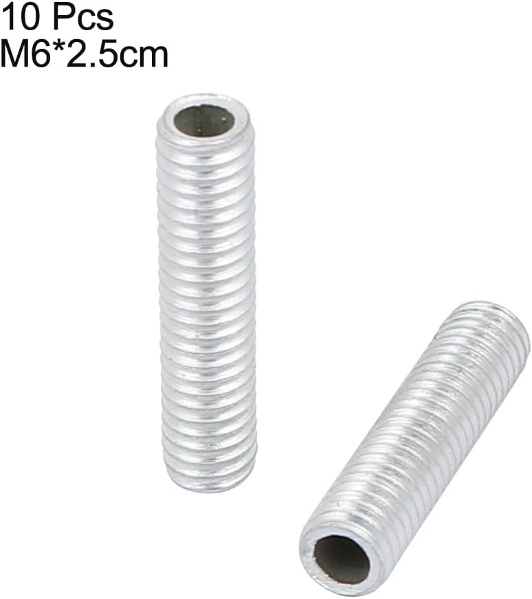 uxcell Lamp Pipe Nipple, M6 Thread 25mm Length Hollow Lamps Repair Part Hardware for Lamp Lights, Zinc Plated Silver Tone, Pack of 10