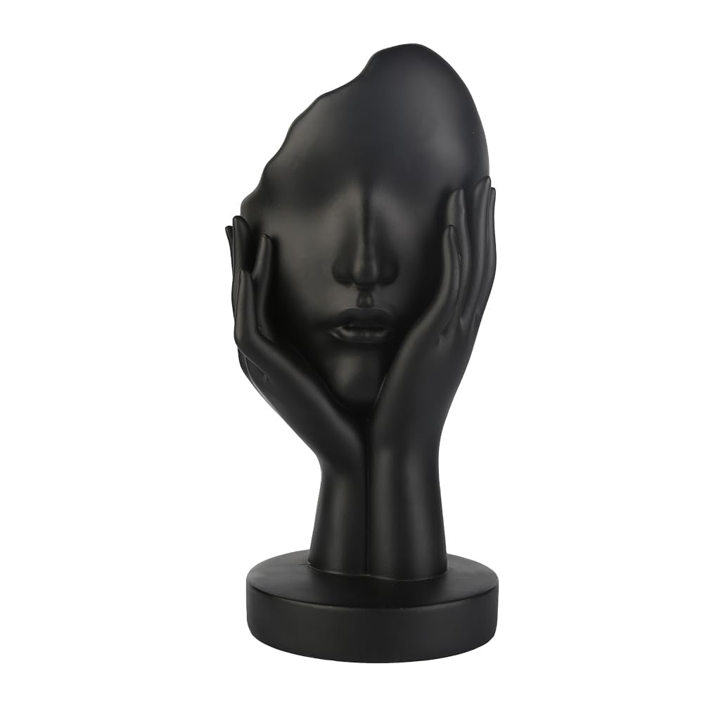 Azonee Black Thinker Statues Decor Art, Women Face Sculpture, Modern Collectible Figurine Table Creative Decorations for Living Room Bedroom Office Desktop