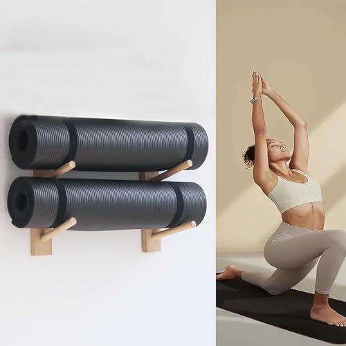 Support mural bois tapis de yoga étagère rangement rouleau massage