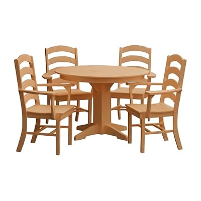 Keystone Amish Co. Poly Composite Josie 5-Piece Dining Set with Round Table, with Arms, Natural Teak Wood Grain