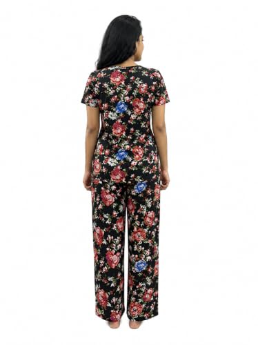 Image of Women's Night Dress | Printed Cotton Night Suit | Pyjama Set with Top and Bottom | Sleepwear | Ladies Night Dress | Casual Nightwear with Pocket | T-Shirt and Pant | Co-ord Set