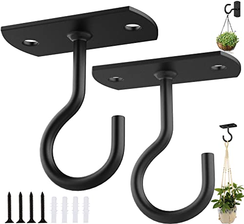 ASZUNE Ceiling Hooks for Hanging Plants 2Pack 2.5in,Wall Plant Hooks for Plants,Lights,Planters,Lanterns,Hanging Bird Feeders,Wind Chimes,Indoor&Outdoor Decoration Black